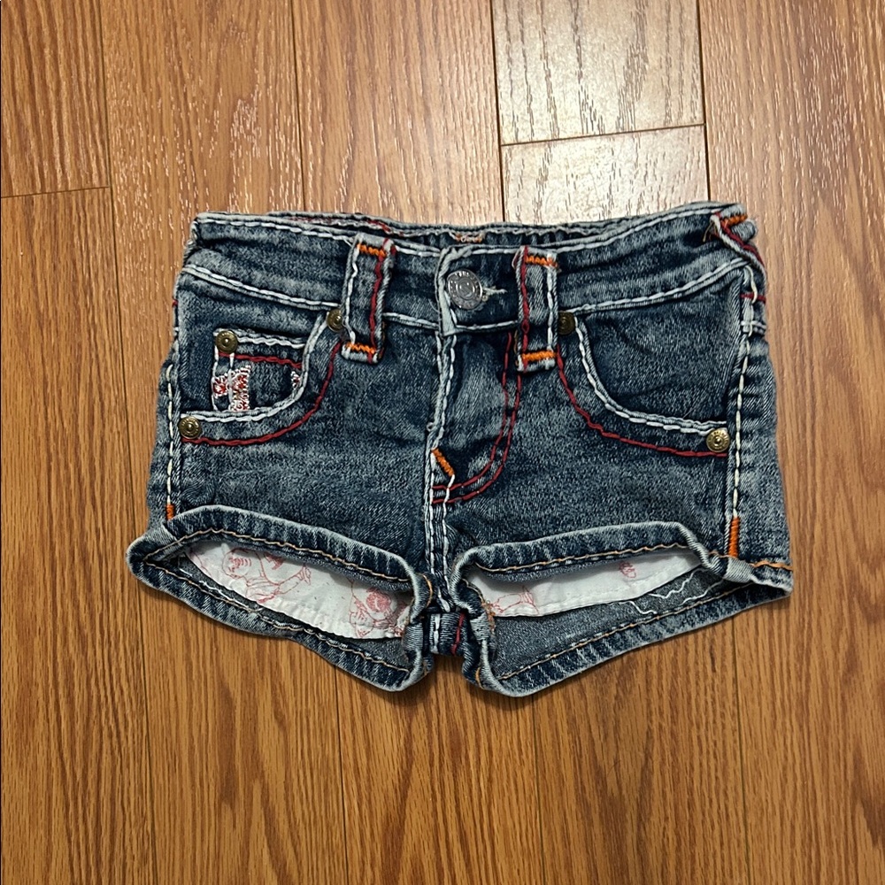 True Religion Kids Denim Shorts with Red Stitching